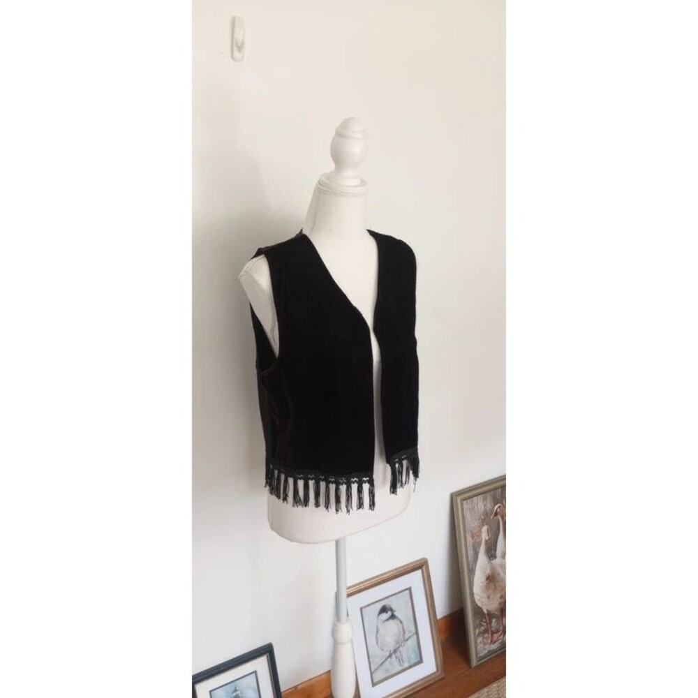 Vintage Black Velvet Fringe Vest